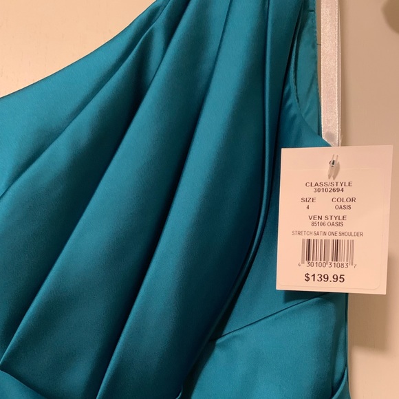 Stretch Satin One shoulder knee length dress - Picture 2 of 3